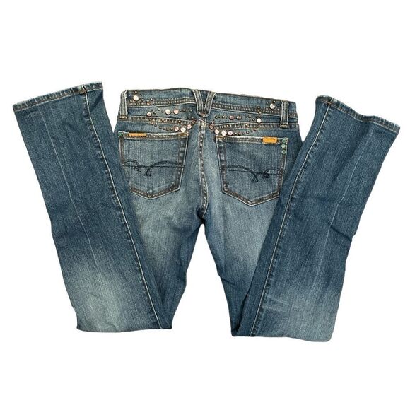 Miss Me Jeans JP4232 Cancun Blue Pink Crystal Brass Studs Distressed Women's 28 - Picture 2 of 12